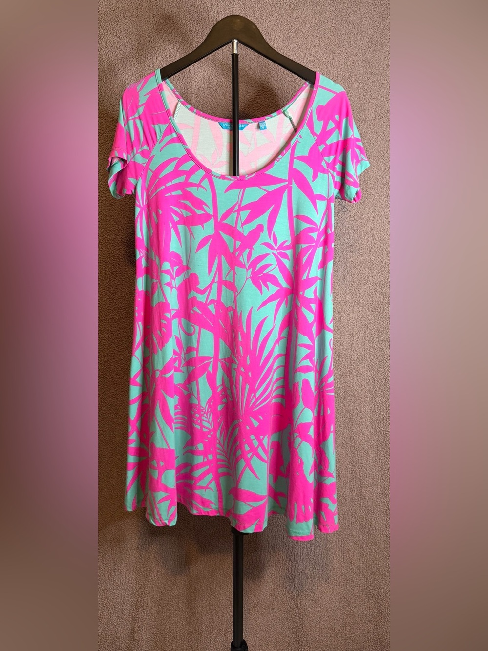 Tori Richard Pink & Aqua Tropical Print Women's Tunic - Picture 2 of 4